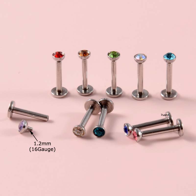 4biji/tas Kepala Datar Labret Bibir Stud Benang Internal 16Gauge Anting Helix Pinna Rook Piercing Perhiasan Tubuh Stainless Steel