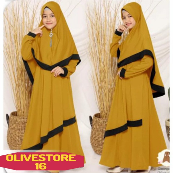 Baju Muslim Anak Gamis Nandia Kids Baju Muslim Syar'I Anak Perempuan 6-13 Tahun - Mustard 9-13Thn P1
