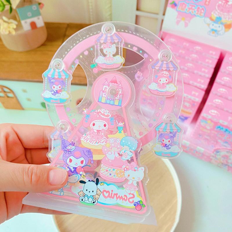 Kartun Ferris Wheel Stand Sanrio Hello Kitty My Melody Akrilik Transparan Rotatable Ferris Wheel Model Hiasan Dekorasi Desktop