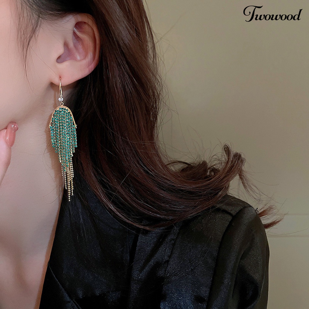 Twowood 1pasang Anting Panjang Glitter Perhiasan Statement Geometris Gaya Bohemian Warna-Warni Hias Berlian Imitasi Anting Rumbai Untuk Perjamuan