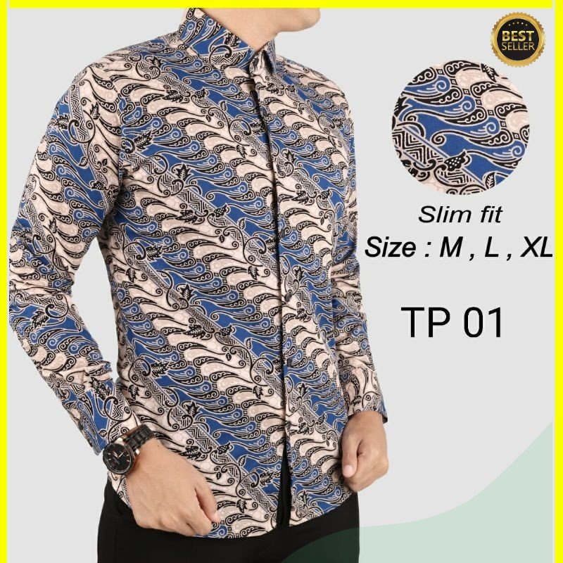 HEM KEMEJA BATIK PRIA SLIM FIT MODERN MEWAH KUALITAS TOP D640 MEWAH PREMIUM BAJU ELEGANT SIZE M L XL  SKU MS JAKARTA