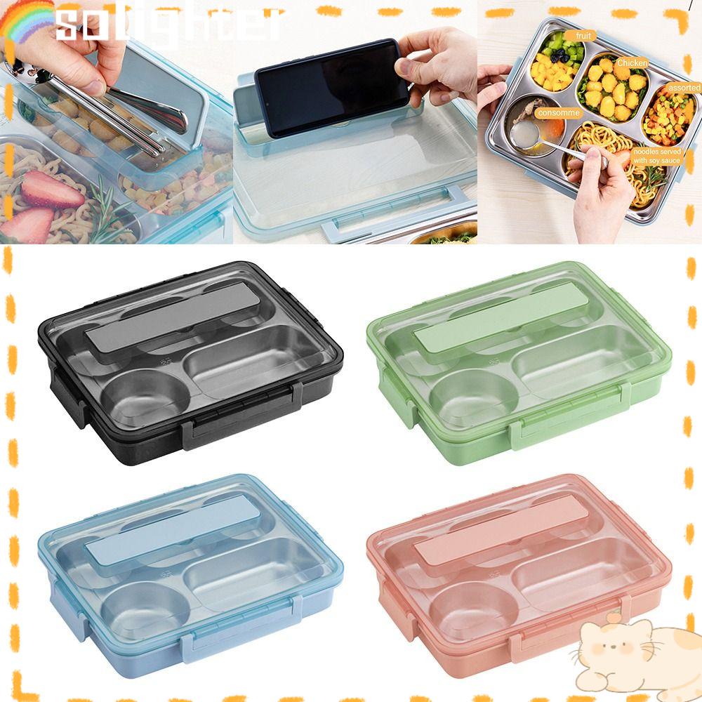 Solighter Lunch Box New Design Rectangle Grid Wadah Makanan Anti Bocor