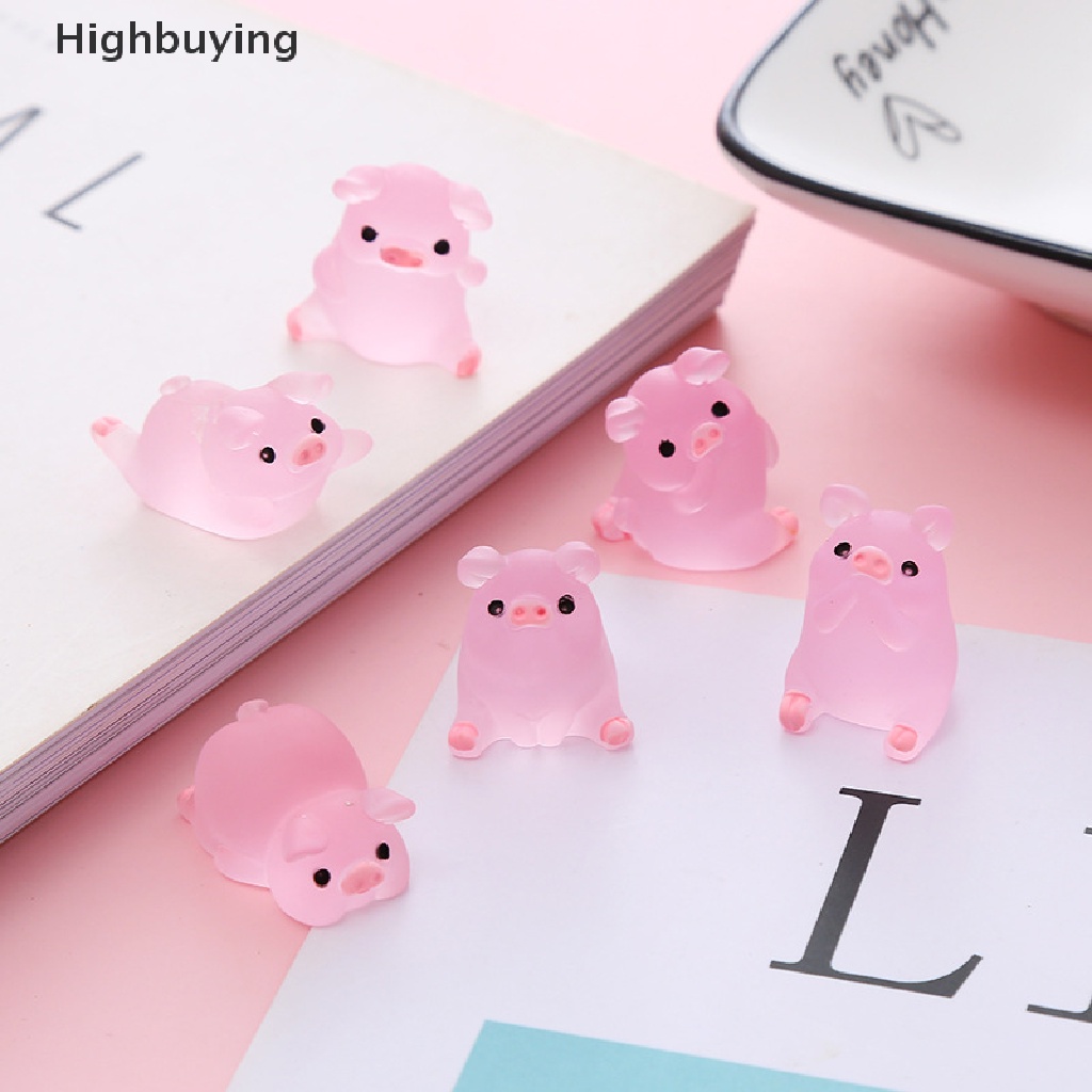 Hbid 6 Pcs Mini Resin Kartun Babi Miniatur Terrarium Patung DIY Dekorasi Rumah Aksesoris Glory