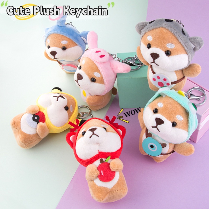 11 cm Anjing Lucu Plush Keychain Cute Puppy Boneka Tas Mainan Dekorasi Liontin Boneka Plush Key Ring Untuk Teman Hadiah Liburan