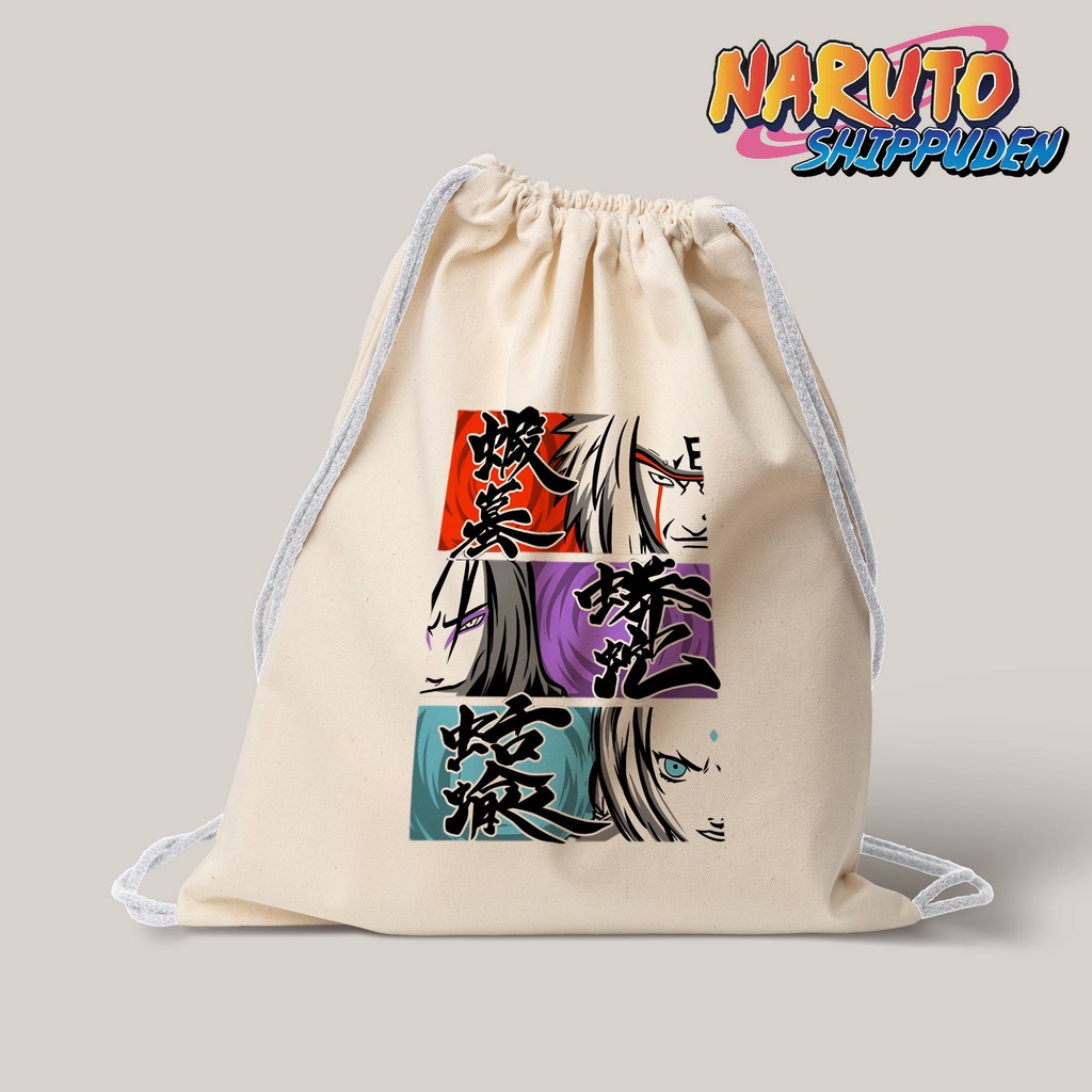 Stringbag Anime Naruto jiraiya orochimaru tsunade tas serut canvas blacu premium string bag anime totebag