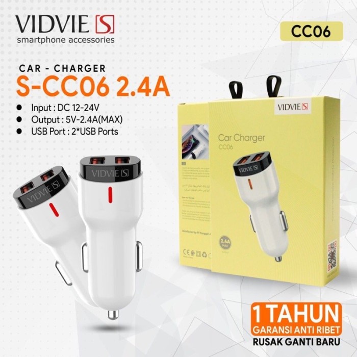 vidvie s car charger dual port usb cc06s - white