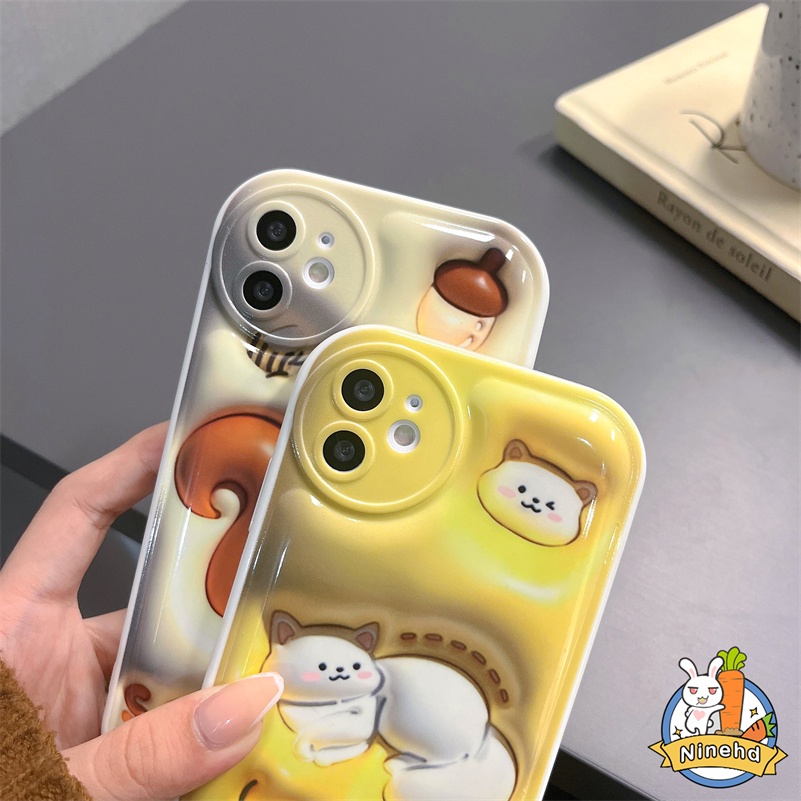 IPHONE Casing Kompatibel Untuk Iphone14 13 12 11 Pro Max X Xr Xs Max8 7 6 6s Plus SE 3D Vision Couple Glossy Silicone Phone Case Shockproof Kamera Perlindungan Soft Case Cover Pelindung