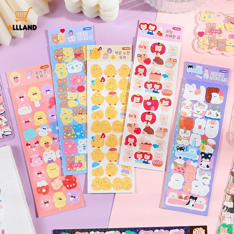 Kartun PVC Kelinci Kucing Beruang Anjing Stiker/DIY Tahan Air Scrapbooking Label Dekorasi Decals/Self-adhesive Diary Stationery Sticker