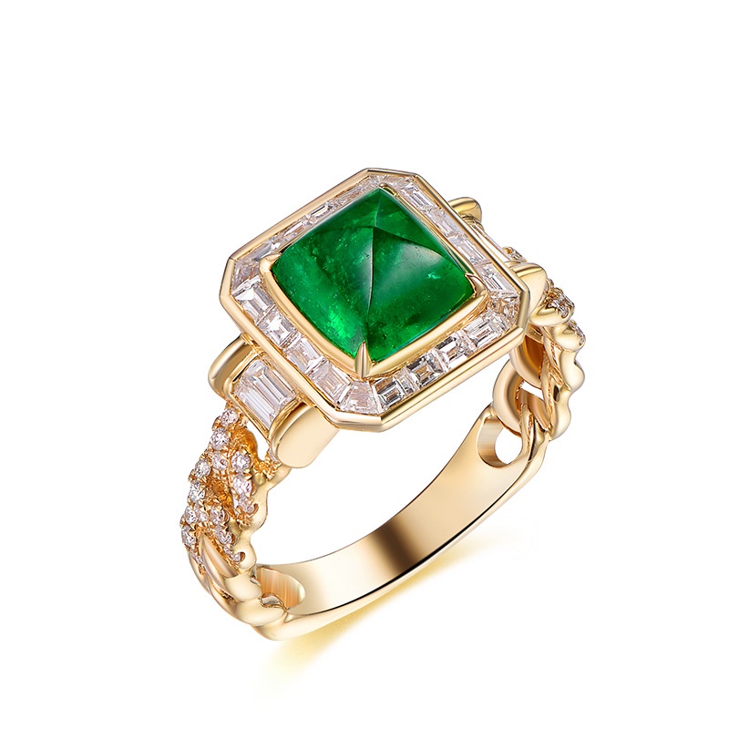 Goldkingdom Fashion Perhiasan Aksesoris Ready Stock Alami Kolombia Ditanam Gula Zamrud Menara Cincin Wanita Kreatif Kuba Gelang Desain Berwarna Berlian Hijau