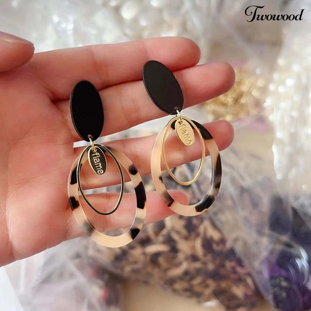 Twowood 1pasang Anting Pejantan Berlebihan Multi-Layer Berongga Besar Retro Leopard Wanita Drop Earrings Fashion Perhiasan