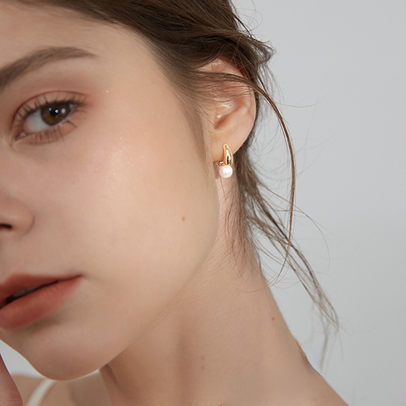 Goldkingdom Fashion Perhiasan Aksesoris Ready Stock Sterling Silver Disepuh Anting Temperamen Retro Port Angin Dingin Anting Mutiara Perancis Stud Perempuan Telinga Gesper