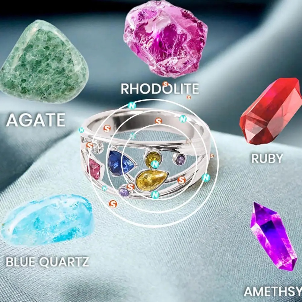 Fashion Cincin Kristal Warna-Warni Kreatif Cincin Zirkon Berwarna Tidak Teratur Didedikasikan Cincin Energi Drainase Getah Bening