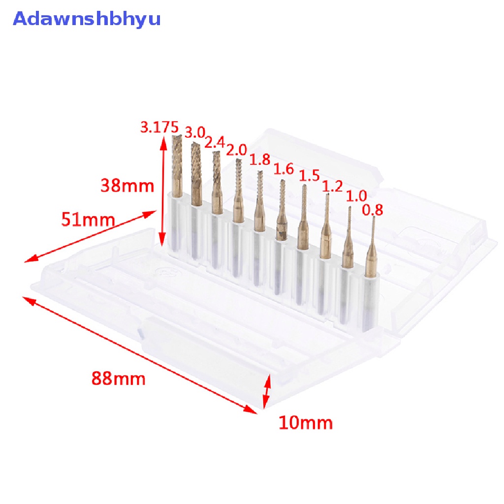 Adhyu 10x1/8 ''0.8-3.175mm Mata Bor PCB Set Engraving Cutter Rotary CNC End Mill ID