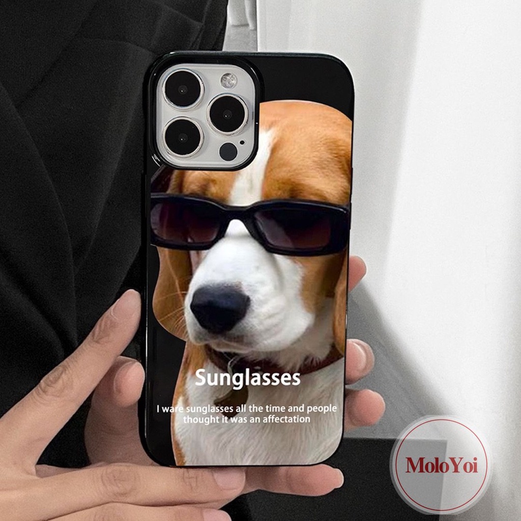 IPHONE Kacamata Hitam Kartun Cool Dog Case Kompatibel Untuk Iphone7 8 Plus XR 14 Pro Max11 7plus X XS Max 13 12 Pro Max SE 2020 Kamera Perlindungan Tahan Guncangan Glossy Halus Soft Cover