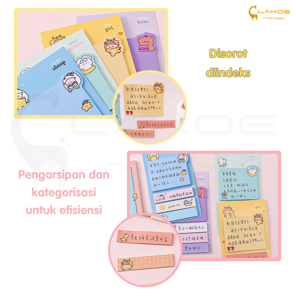 Pembatas Buku Lucu Motif hewan Sticky Notes 4 Line