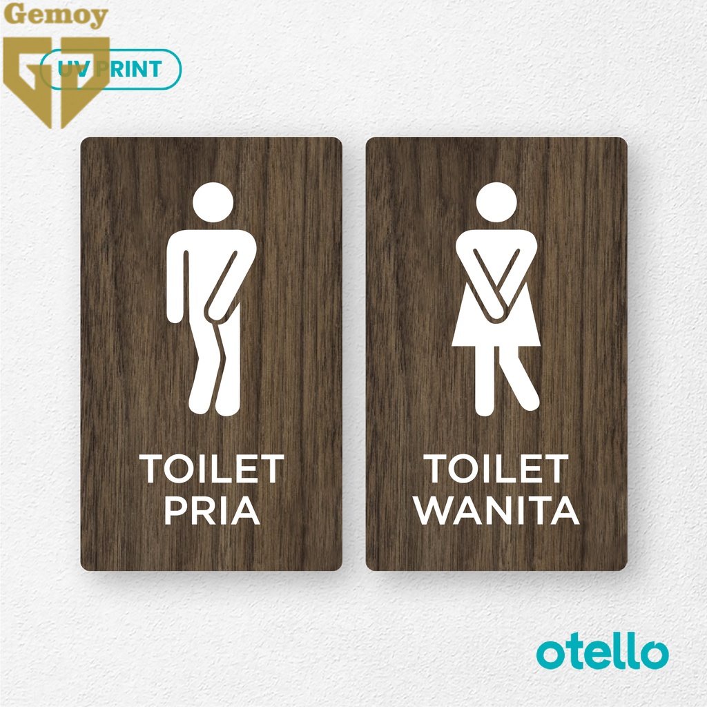 Otello - Papan Toilet Pria Wanita Icon Kebelet Sign Board Kayu Print Nama Ruang Signage Wooden Label Sticker Dinding