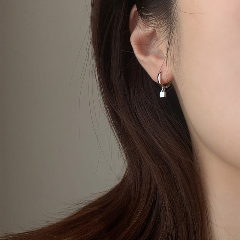 Papaozhu Minimalis S925 Perak Kubus Kecil Hoop Anting-Anting Untuk Wanita Pria Chic Geometris Lingkaran Bulat Anting-Anting Sederhana Fashion Telinga Perhiasan Aksesoris