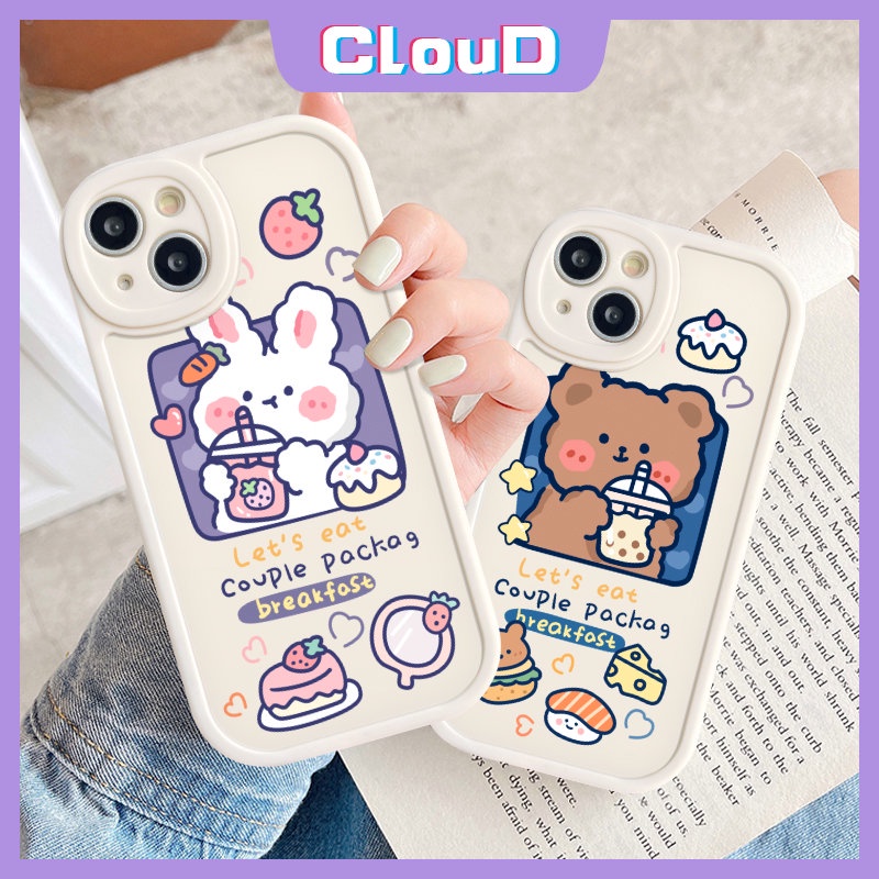 Couple Case Realme C35 C25Y C12 C11 C15 C31 C30 C20 C20A C21Y C25s 7i 6i 6s 6 5 9i 8 5i 8i 8Pro C21 GT C17 C2 C3 C17 Kartun Kelinci Lucu Beruang Strawnerry Lembut Tpu Phone Cover