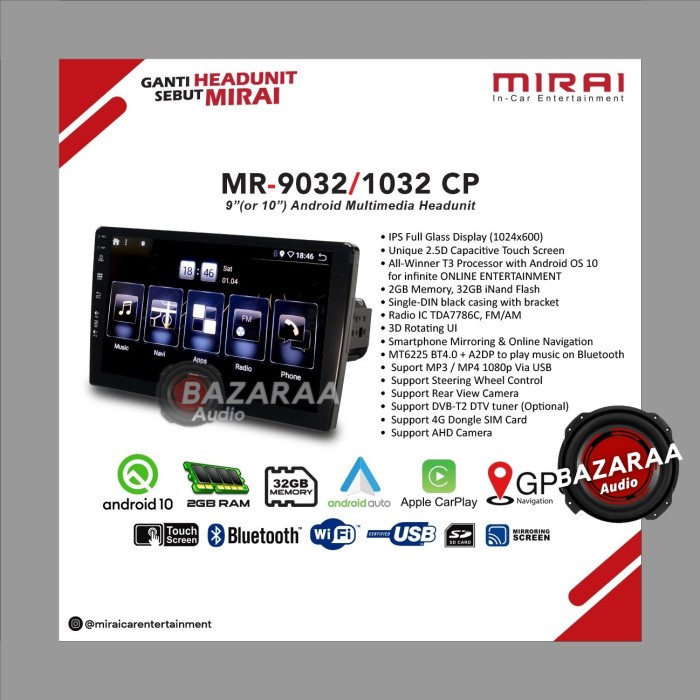 Head Unit Android MIRAI MR-9032CP 9 Inch - 10 Inch