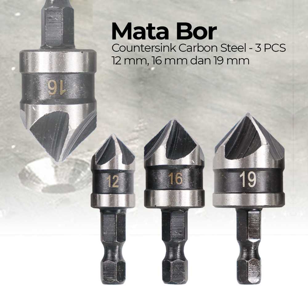 (BISA COD) FTIHSHP  Mata Bor Drill Bit Countersink Carbon Steel 12 16 19mm 3 PCS