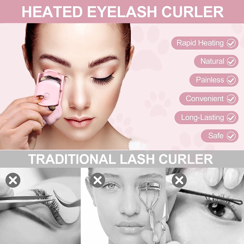 Mini Cat Claw Electric Eyelash Curler Profesional USB Rechargeable Kontrol Suhu Dipanaskan Cepat Bulu Mata Curler Eye Alat Kosmetik Tahan Lama Curled Portable
