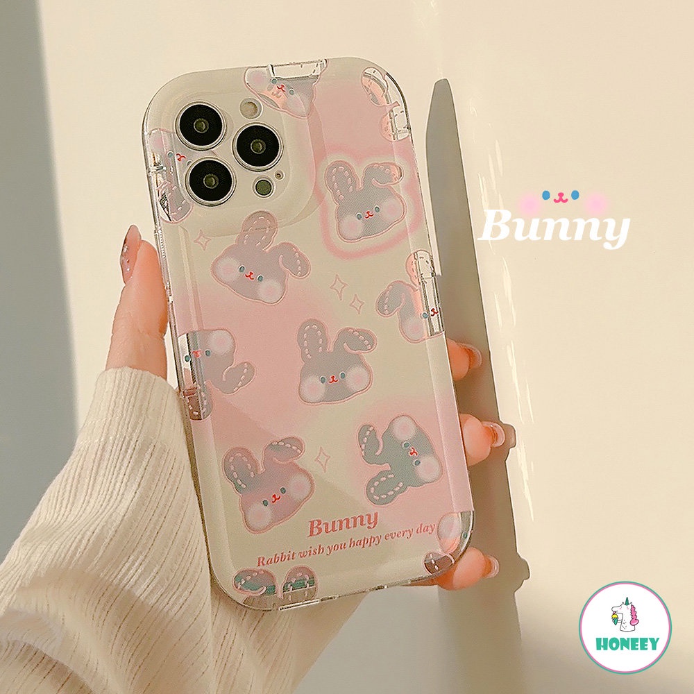 IPHONE Korea Pink Halo Laser Kelinci Ponsel case Kompatibel Untuk case Iphone11 13 12 14 Pro Max Kelinci Lucu Shockproof Silikon Lembut Shockproof Back Cover