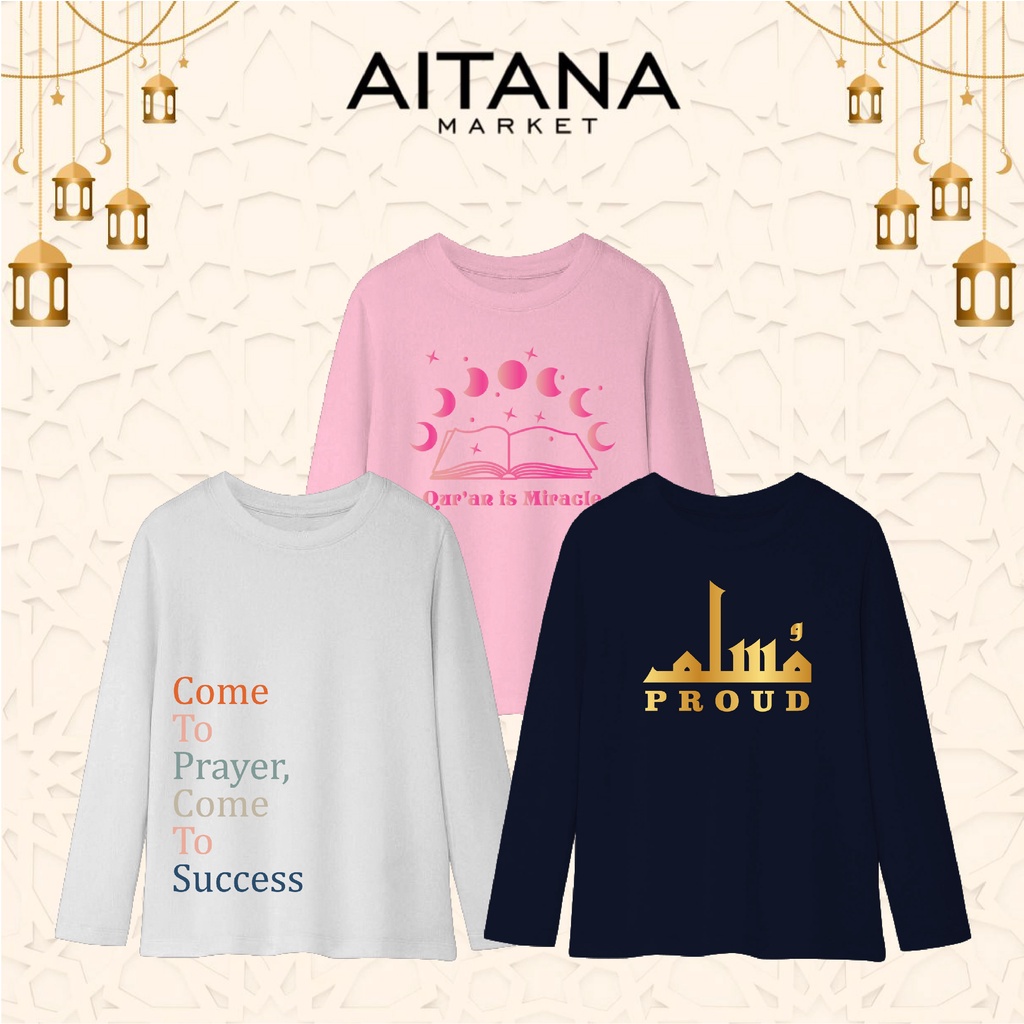 Baju Kaos Lengan Panjang Muslim Series Ramadhan Prayer Ready Size Bayi Sampai Dewasa Bahan Katun Combed 30s