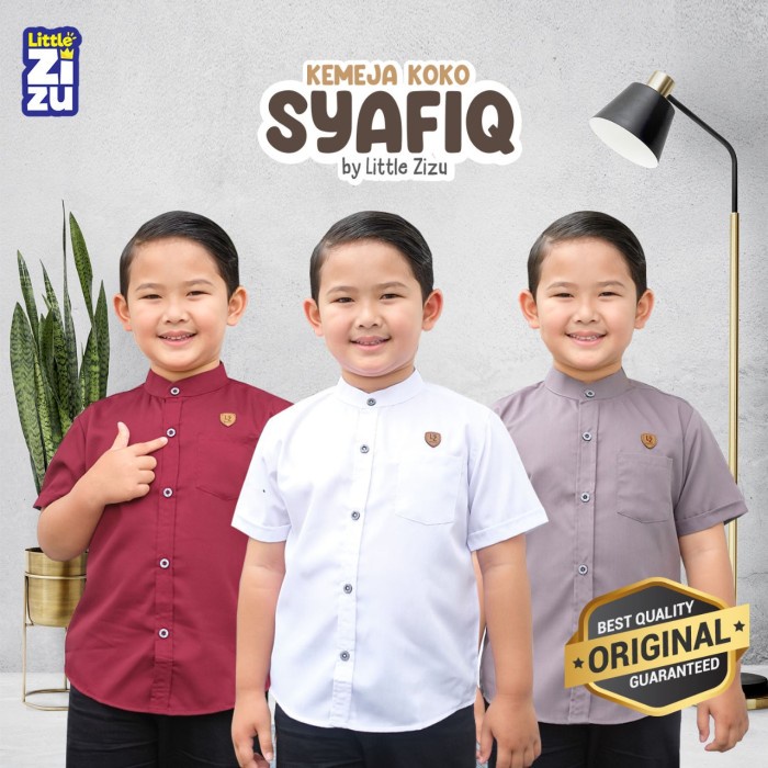 Kemeja Koko Anak - Kemko Syafiq by Little Zizu Bahan Toyobo Premium - DARK GREY, S