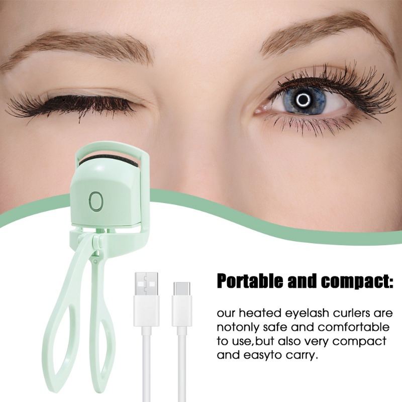 Green Eyelash Curler Portable Electric Heated Perm Comb USB Rechargeable Tahan Lama Bulu Mata Thermal Curler Alat Makeup