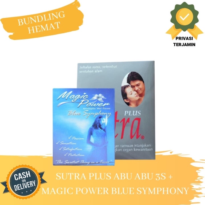 ( PAKET ) Kondom Sutra Plus Abu Abu 3s + Tisu Magic Power Blue Symphony 3s