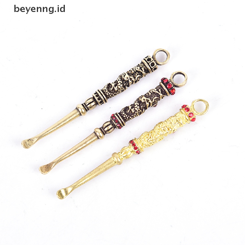 Beyen Pembersih Telinga Kuningan Wanita Telanjang Remover Earpick y Sendok Gantungan Kunci Vintage Brass ID