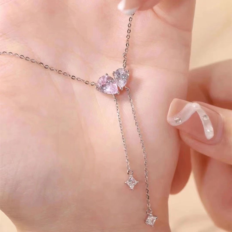 Fashion Alloy Rhinestone Water Drop Geometric Necklace for Girl