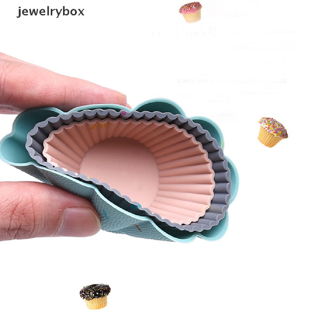[jewelrybox] 6pcs/set Cetakan Kue Silikon Muffin Cupcake Baking DIY Alat Kue Piring Cangkir Butik