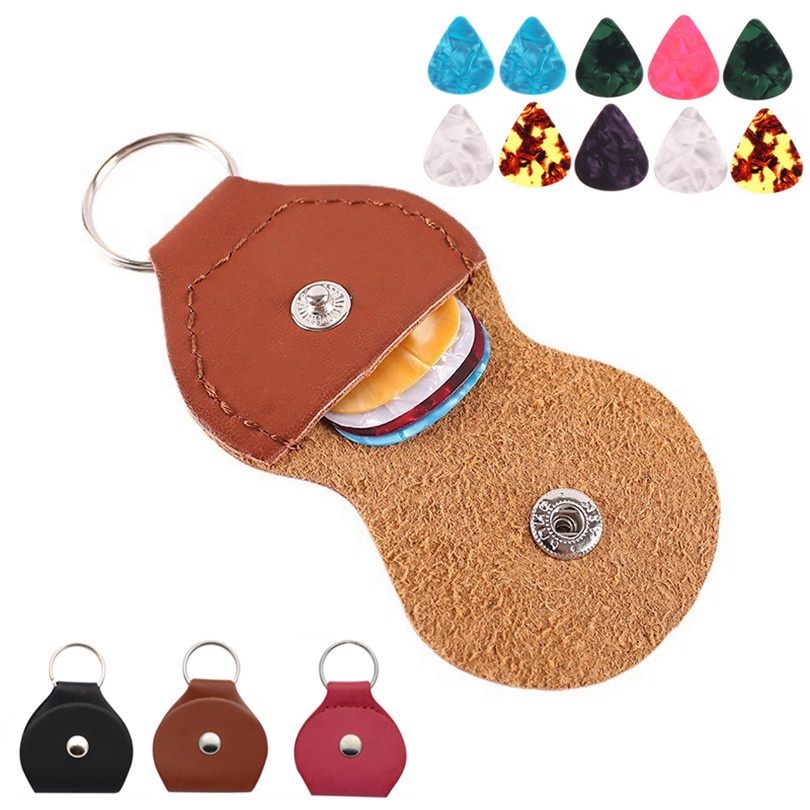 3warna Pilihan PU Leather Guitar Picks Holder Case Dengan 10 Pcs Multicolor Picks Gitar Keychain Plectrum Bag Picks Set