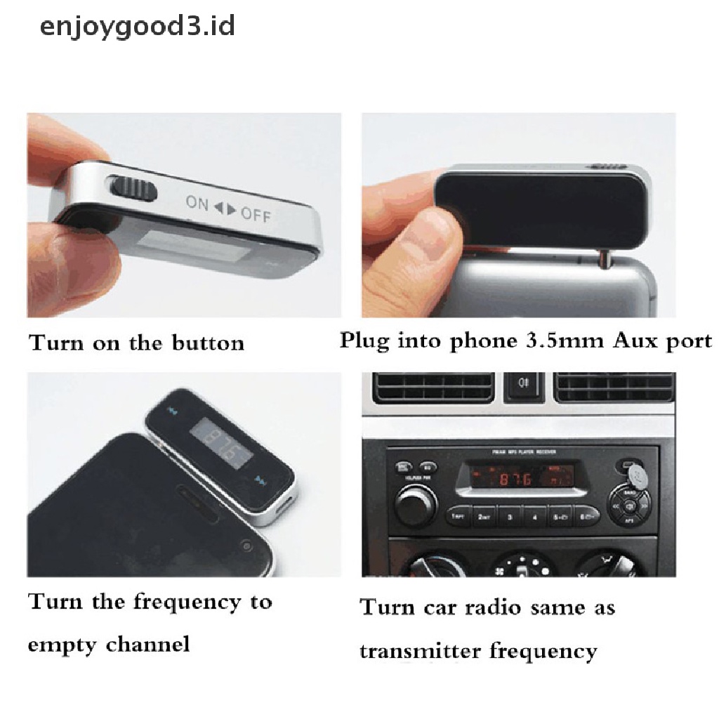 【Rready Stock】 LCD 3.5mm Music Audio FM Transmitter Mini Wireless In-car Transmitter car mp3 Transmitter For iPhone for Samsung iPad （ID）