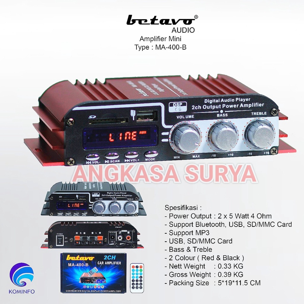 AMPLI MINI BETAVO MA400B / MA 400B AMPLIFIER KARAOKE MA 400 B USB BLUETOOTH DC 12 V