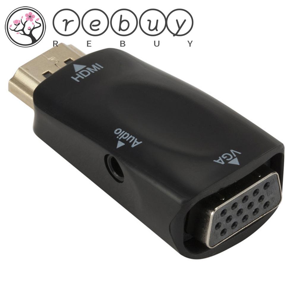 Rebuy Adapter Converter Hdmi Male Ke Vga Female Fhd 1080p Dengan Kabel Audio 3.5mm Untuk Pc / Laptop / Tv