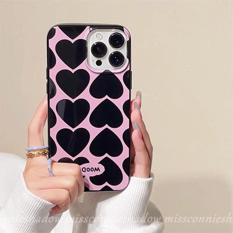 IPHONE Kartun Lucu Graffiti Cinta Hati Glossy Phone Case Kompatibel Untuk Iphone14 Pro Max11 12 13 Pro Max7 8 Plus XR X XS Max SE 2020 Shockproof Halus TPU Lembut Kotoran Tahan Cover