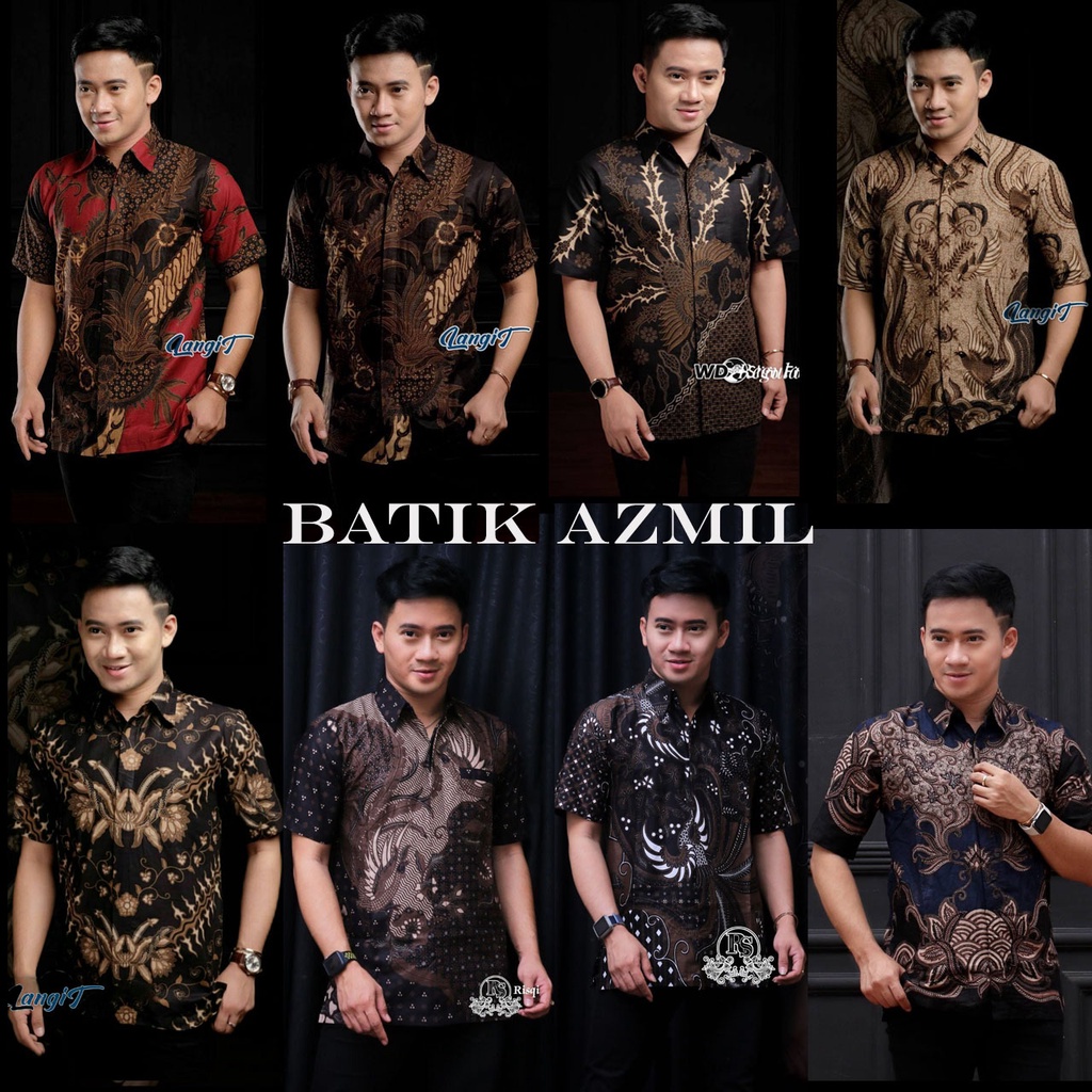 Batik Pria Lengan Pendek Premium BATIK AZMIL HRB026 motif KERATONAN Kode 002 size M L XL XXL