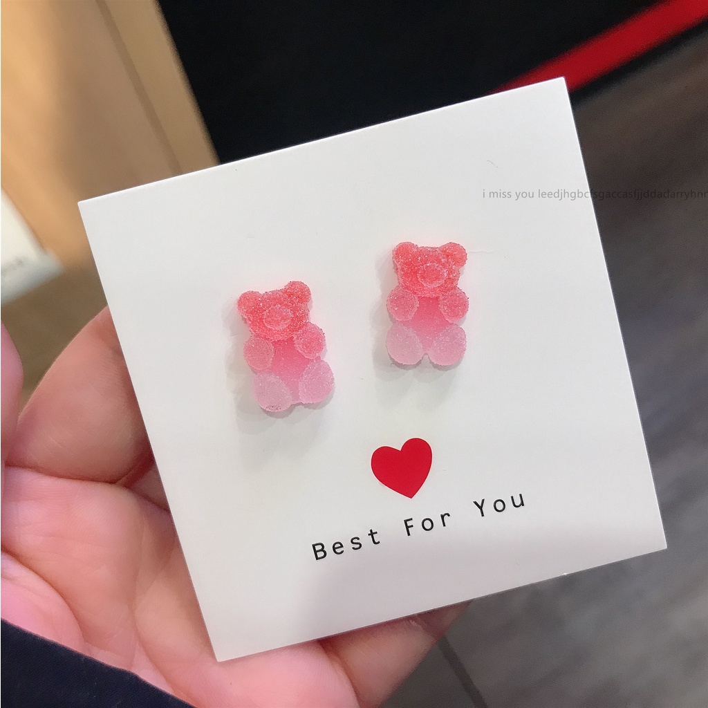 Super Cute Gummy Bear Stud Earring Untuk Wanita Anak Gradual Warna-Warni Kartun Hewan Anting Perhiasan Aksesoris Pesta