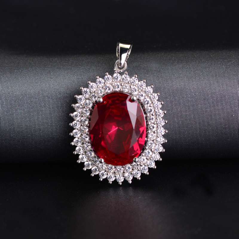 Goldkingdom Aksesoris Perhiasan Fashion Ready Stock Merpati Darah Ruby Kalung Rantai Merah Korundum Garnet Liontin Berlebihan