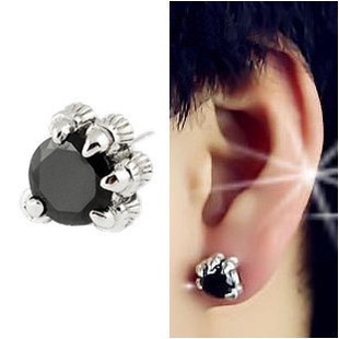 Goldkingdom Fashion Perhiasan Aksesoris Ready Stock Korea Fashion Cakar Naga Anting Batu Akik Hitam Pasang Anting Pria Populer Perhiasan Perak