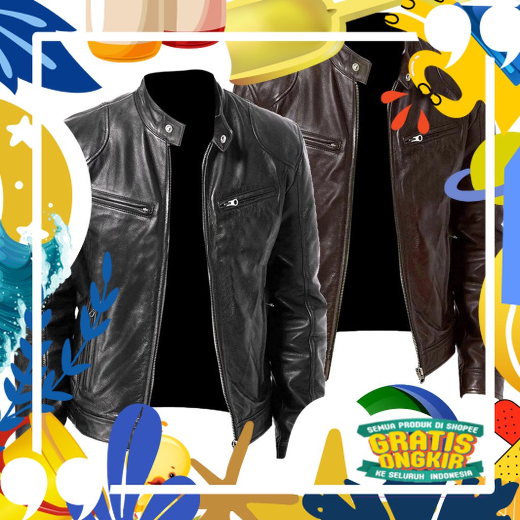 Jaket Kulit Pria Asli Original terbaru Keren#Jaket Pria Semi Kulit Termurah [SUPER COD]/ merah putih