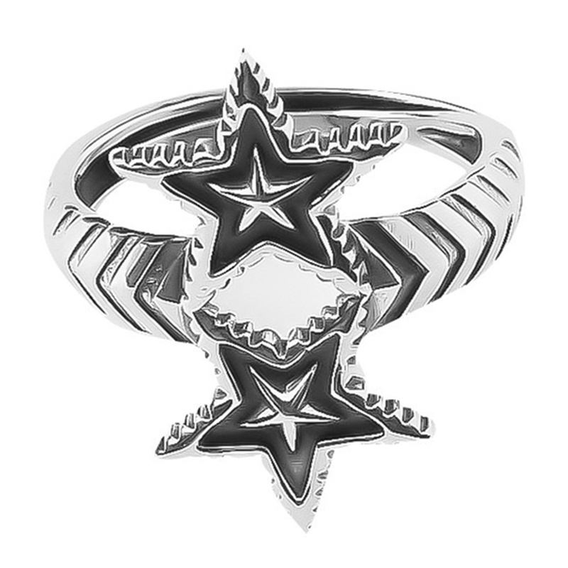 Cincin Kreatif Ganda Berujung Lima Bintang Salib Dapat Disesuaikan Warna Silver Untuk Wanita Mode Baru Perhiasan Pengantin Wanita Sederhana Elegan