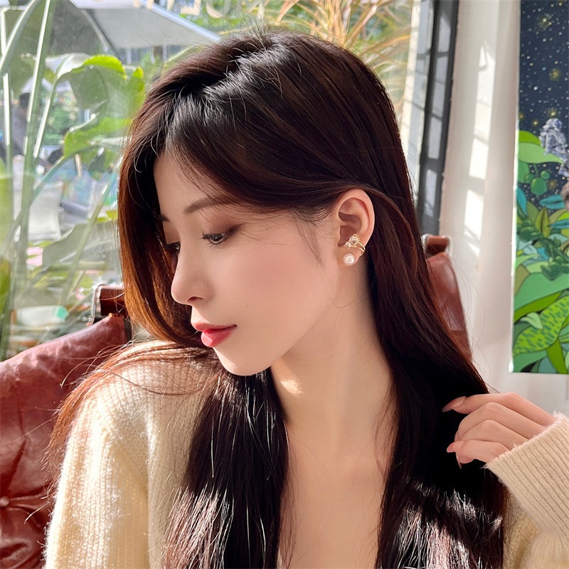 Anting Kristal Mutiara Imitasi Korea/Fashion Berlian Ganda Elegan Logam Stud Earrings Perhiasan Aksesoris