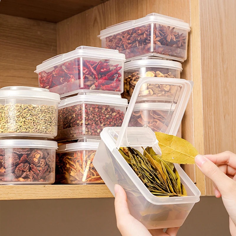 Transparan Storage Sealing Box Aksesoris Penyimpanan Rumah Multifungsi Stackable Grain Nut Jar Dampproof Wadah Penyimpanan Makanan Ringan Buah Tutup Flip Type Spice Butter Preserve Case