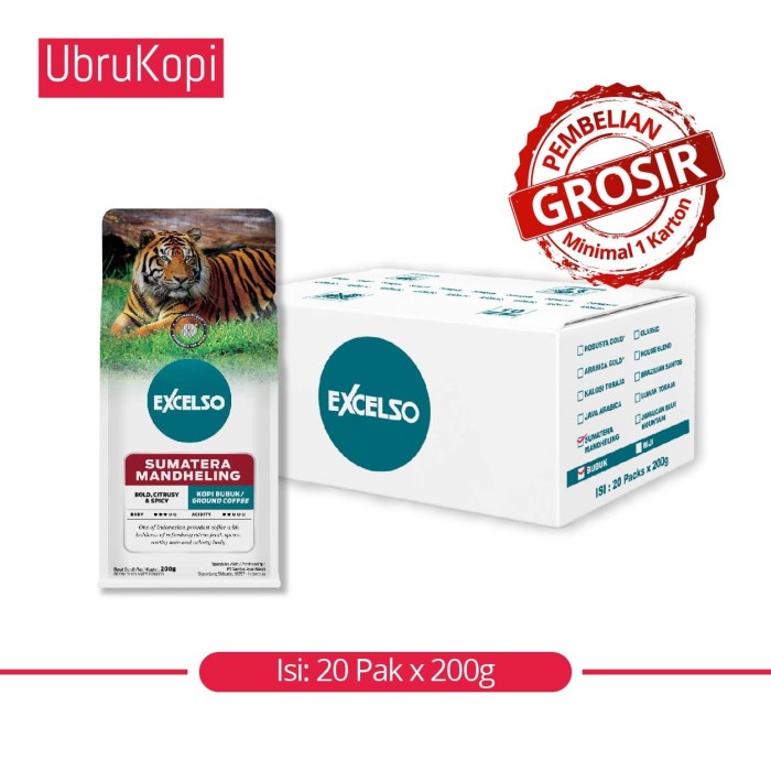 

[Ready Stock]bisa COD KOPI EXCELSO SUMATERA MANDHELING BUBUK 200G I CTN - GROSIR