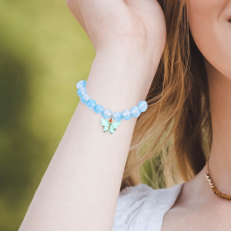 Gaya Baru Korea Temperamen Sahabat Mutiara Kristal Gelang Peri Biru Kupu-Kupu Manik Gelang