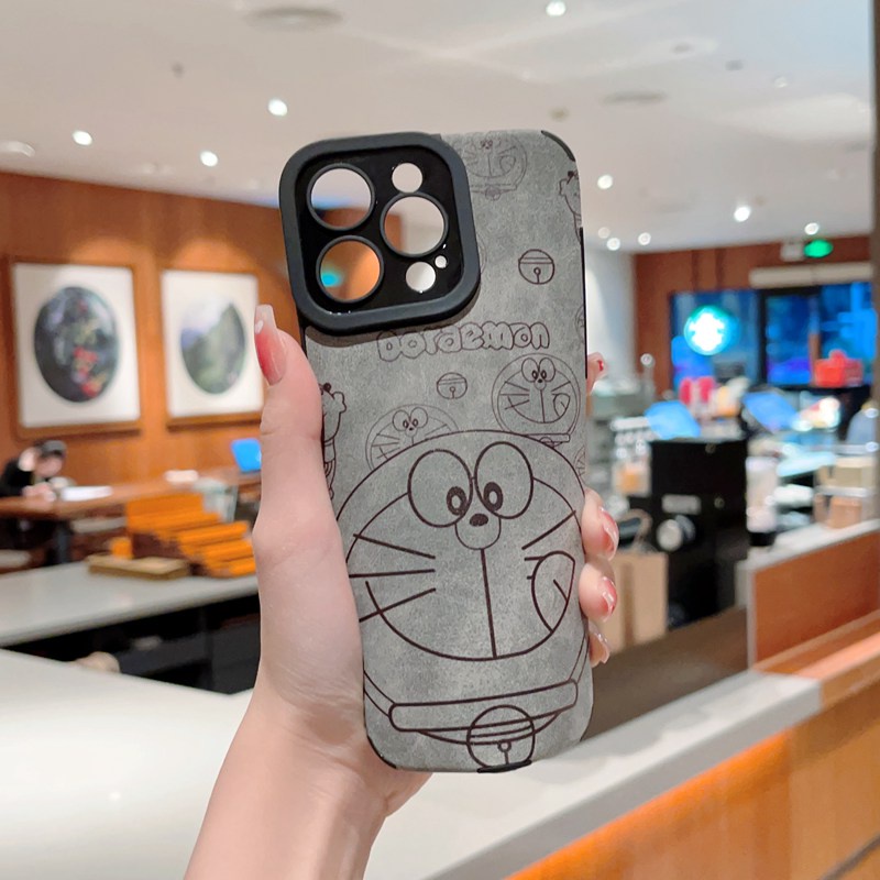 Smile Gray Leather Soft Case for IPhone 7 Plus 8 Plus X XS XR XS Max 11 13 12 14 PRO Max 14 Plus SE 2020 2022 Cute Disney Gray Grey Cute Doraemon Cat