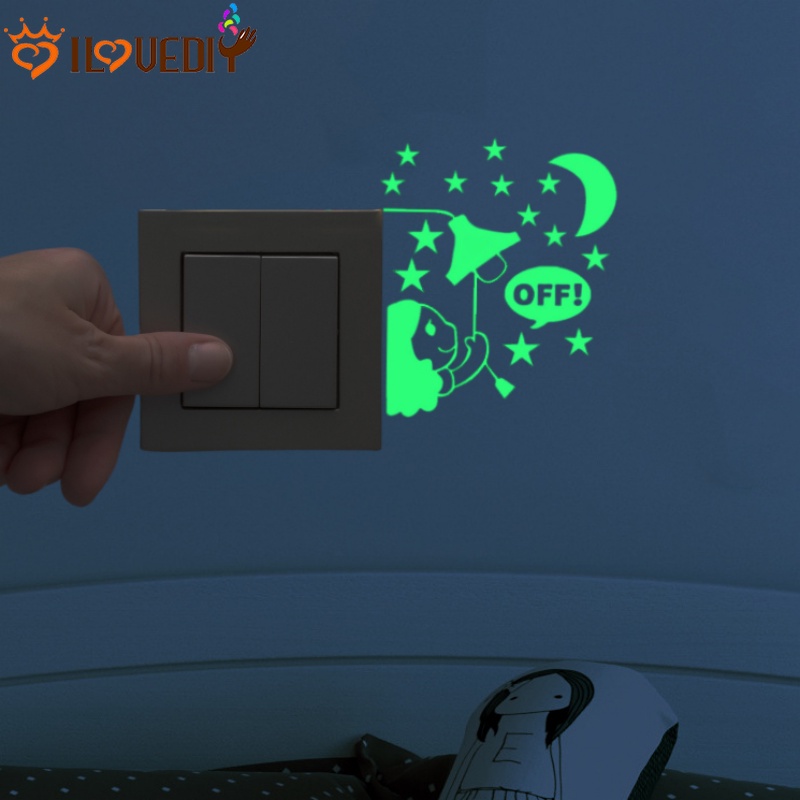 Self Adhesive PVC Wall Aplikasi Bear Girl Luminous Stiker Dinding Tahan Air Antistain Wallpaper Kamar Anak Dekorasi Dapur Decal Mudah Menghapus Saklar Stiker